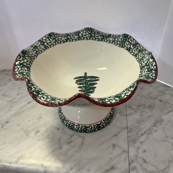 FURIO Home Christmas Tree Large Footed Serving Bowl From Italy Compote PEDESTAL - Picture 5 of 7